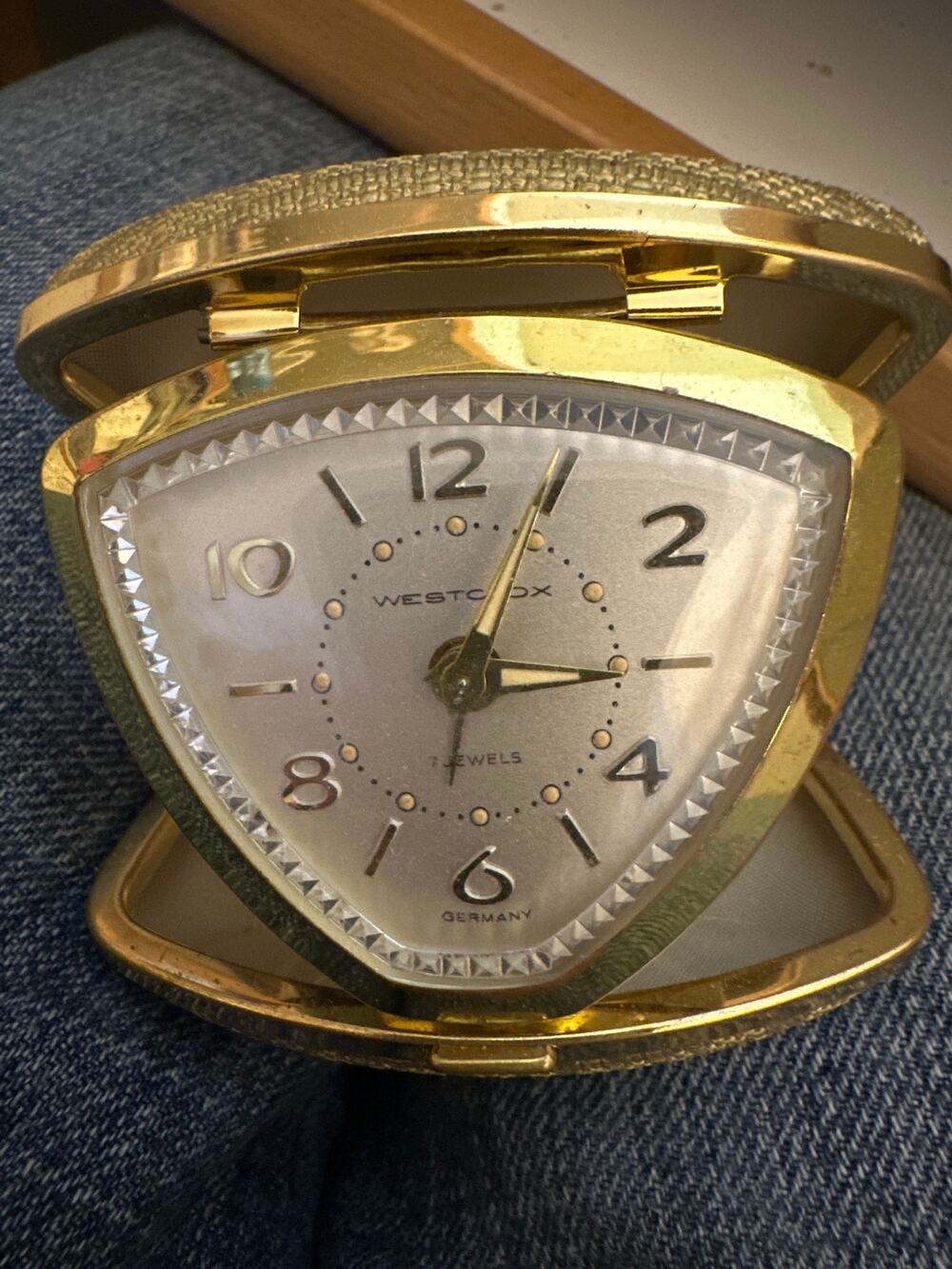 Westclock seven jewels travel vintage alarm clock WORKS made  Germany cut glass